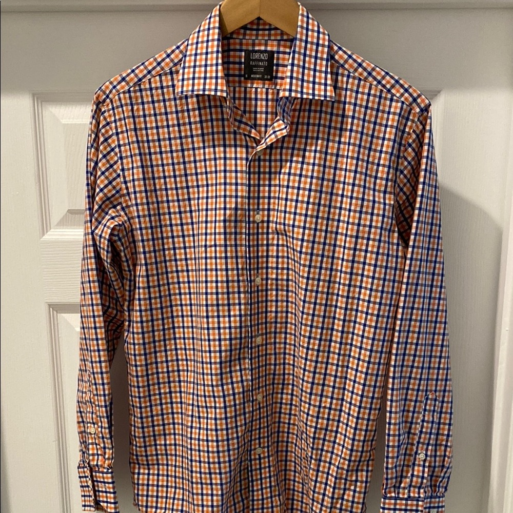Casual Orange and Blue Button Down Shirt